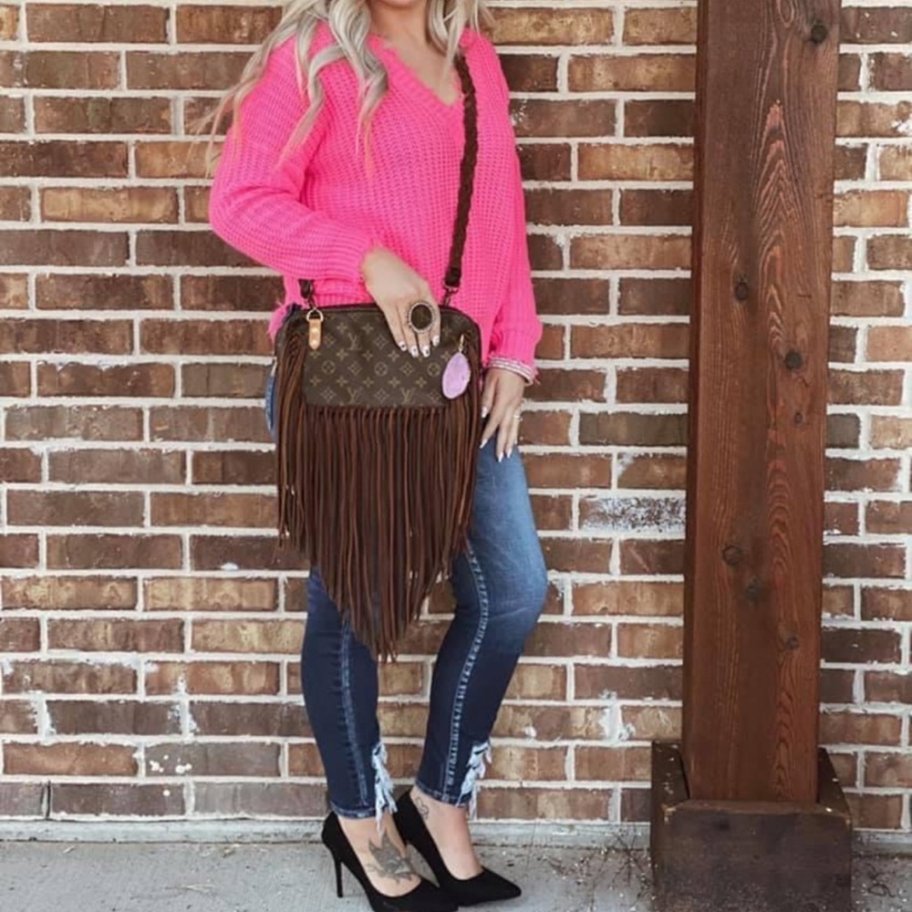100% Authentic Louis Vuitton. Revamped with leather fringe.